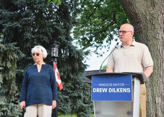 Windsor Mayor Drew Dilkens was joined by Ward 6 Coun. Jo-Anne Gignac in announcing $4 million in storm and sewer upgrades for Eastlawn Avenue on Thursday, Aug. 26, 2021. Gignac said the project would help bring peace of mind to residents who have suffered flooding in the neighbourhood over the years. PHOTO BY KATHLEEN SAYLORS /Windsor Star